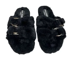 Urban Sports by‎ J/Slides Slippers Size 7 Black Faux Fur Slip On Winter Shoes thumbnail 1