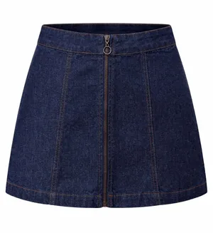Dark Wash Denim Mini Skirt Front‎ Zip Ring Pull Y2K Fitted Womens S Preppy Edgy thumbnail 1