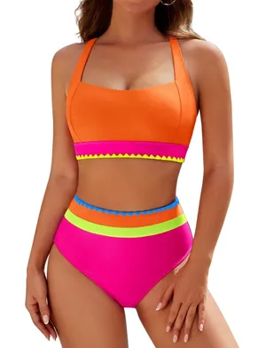 Blooming Jelly Colorblock Bikini Set High Waisted Tummy Control Medium thumbnail 1