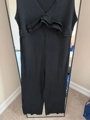 Zara Ribbed Black Sleeveless Jumpsuit with Ruffle Detail thumbnail 3