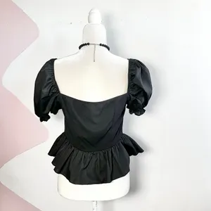 SHEIN Black Puff Sleeve Top Victorian Gothic‎ Whimsigoth Milkmaid Large thumbnail 2