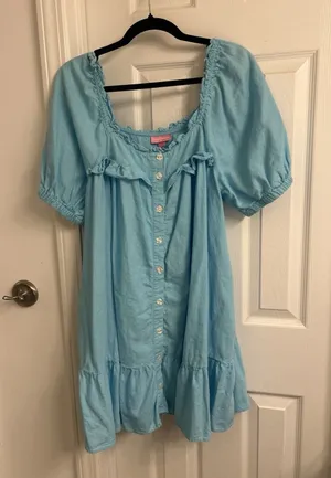 Stoney Clover Lane Button Down Dress Size Large Turquoise Blue thumbnail 1