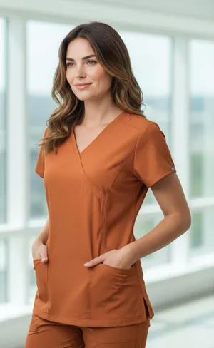 GT Performance Cinnamon Brown Scrub Top Women’s Size S – New With Tags thumbnail 1