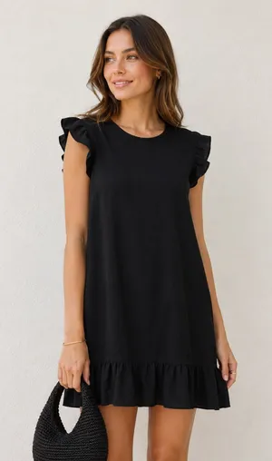Black Ruffle Sleeve Shift Dress Size 0X thumbnail 1