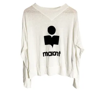 Isabel Marant White 100% Linen Graphic Logo Long Sleeve Knit Shirt Size Medium thumbnail 2