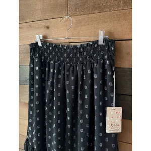 Black Metallic Dot Tiered Midi Skirt Boho Romantic Flowy Skirt thumbnail 4