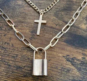 Paperclip Cross Locket Layered Chocker Gold thumbnail 2
