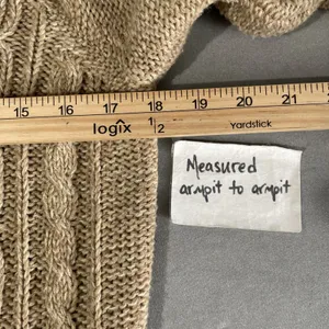 Y2K Cable Knit Cardigan Size Large Tan Button Sweater Pockets Chunky Academia thumbnail 8