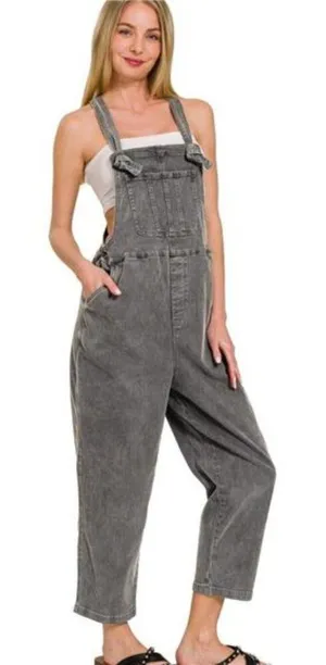 Zenana Washed Knot Strap Relaxed Fit‎ Overalls thumbnail 1