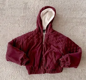 quilted deep pink fur lined cropped bomber zip up jacket thumbnail 1