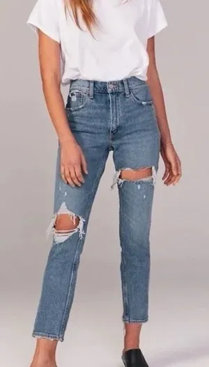 Abercrombie & Fitch The Mom High Rise Distressed Ripped Jeans 4 XShort Y2K Punk thumbnail 1