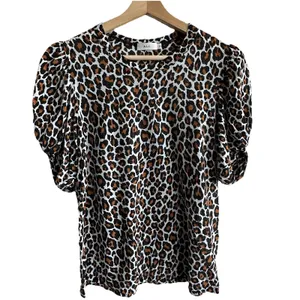 Loft A.L.C. Kati Tee Sz M leopard-print cotton puff sleeves thumbnail 2