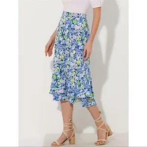 Allegra K INSPIRE CHIC Women's Chiffon Skirt Elastic Waist Ruffle Floral Flowy Sz M = thumbnail 2