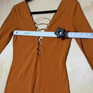 Forever‎ 21 Rust Lace-Up Long Sleeve Midi Bodycon Dress Women’s Small thumbnail 4