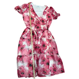 Mimi Chica Pink Floral Poppy Tiered‎ Midi Dress Metallic Accents Sz XL thumbnail 7