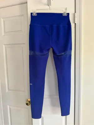 Alo Yoga Vintage Cobalt Blue Mesh Panel High Waist Leggings Size Medium thumbnail 4