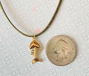 Handmade gold tone stainless steel fish bone boho funky simple necklace🌀🐟🧡 thumbnail 7