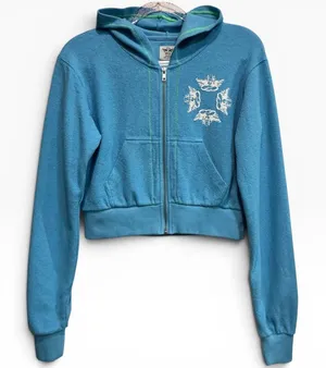 Boys Lie I Wish I Could Heal Your Pain Blue Waffle Knit Cropped Zip Hoodie XS/S thumbnail 1