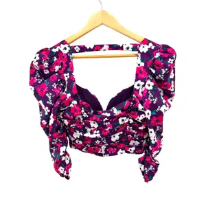 For Love‎ & Lemons Penny Purple Floral Ruched Puff Sleeve Crop Top Small Revolve thumbnail 9