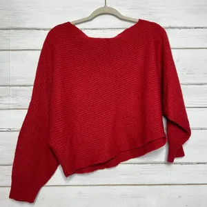 Free People Oversized Red Knit Sweater Slouchy Dolman Sleeves Size Medium thumbnail 1