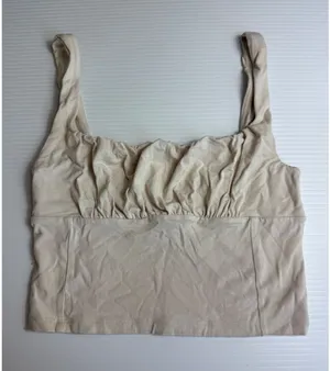 Wilfred Free‎ Ruched Cropped Tank Top Beige Sleeveless Casual Basic Cute thumbnail 1