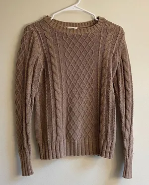 S-‎ Old Navy Beige Long Sleeved Sweater Waffle Knit Comfortable Form Fitting thumbnail 1