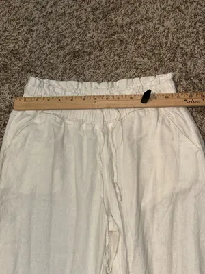 Happily Grey White Paperbag Waist Drawstring Wide-Leg Linen-Blend Pants thumbnail 9