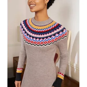 Boden Millie Fair Isle Wool Blend Knit Sweater‎ Dress Beige US 10L Soft Alpaca thumbnail 4