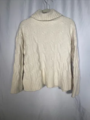 Reformation Womens Siro Wool Cableknit Sweater Turtleneck Ivory White Small thumbnail 6
