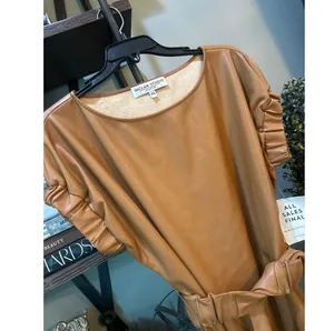 INCLAN STUDIO Millie Faux Leather Mini Dress TAN BROWN Butterscotch Womens Size thumbnail 4