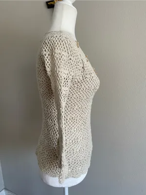 Wet Seal Beige Crochet V-Neck Knit Top thumbnail 3