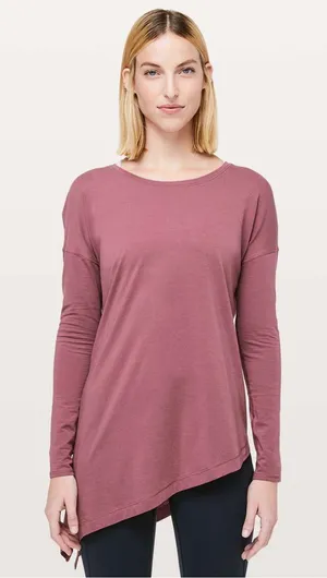 Lululemon To The Point Long Sleeve Misty Merlot Pima cotton tie side thumbnail 1