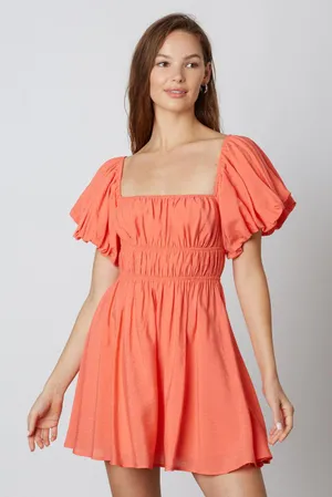 COTTON CANDY Coral Puff Sleeve Mini Dress thumbnail 1