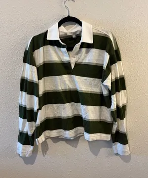 NWT LOFT Green and White Striped Rugby Shirt thumbnail 1