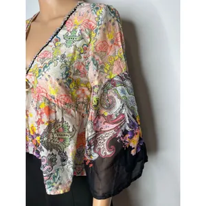 Natural Life Isabella Cotton Top M New Boho Western Black Multicolored Paisley thumbnail 6