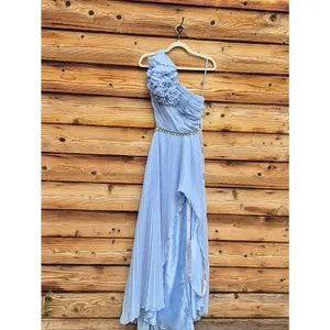 Mac Duggal Blue Size 4 Pleated Ruffle One Shoulder Maxi Gown Dress thumbnail 6