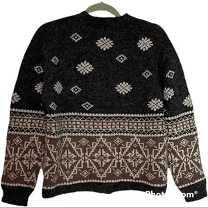 Eddie Bauer Vintage Grey/Brown Fair Isle Wool Alpaca Cardigan Size Medium thumbnail 2