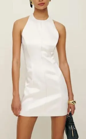 Reformation Women’s Anakin Satin Halter Neck Open Back White Mini Dress Size 4 thumbnail 1
