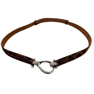 Leopard Calf Hair Belt Rhinestone Stirrup Buckle Horseshoe‎ Animal Print OS thumbnail 3
