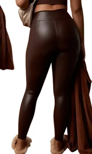 Offline By Aerie Real Luxe Faux Leather Hi Rise Leggings Size Medium Brown Chic thumbnail 1