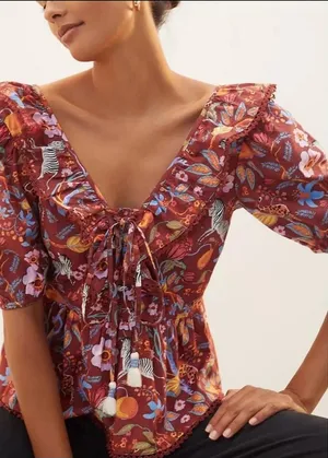 Anthropologie Maeve Zebra Print‎ Ruffle Tie Front Blouse Size: S thumbnail 1