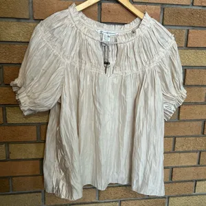 Diane Von Fustenberg Ruffle Pleated Cottagecore Cream Puff Sleeve Blouse Size 0 thumbnail 1