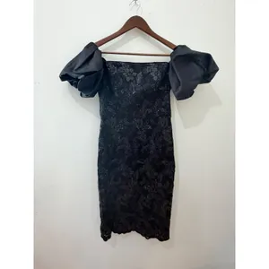Eliza J Black Dress Sequin Lace Off Shoulder Puff Sleeve Size 4 Glam Cocktail thumbnail 2