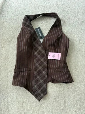 Pretty Little Thing Striped and Plaid Halter Tie Top thumbnail 3