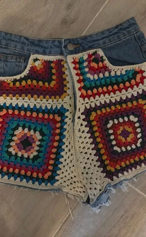 Farm Rio Jean Shorts Crochet Denim High-Rise Women’s Xs thumbnail 1