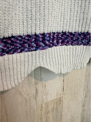Blush & Bloom Women’s M Ivory Chunky Knit Purple Stripe Oversized Cozy Sweater thumbnail 4