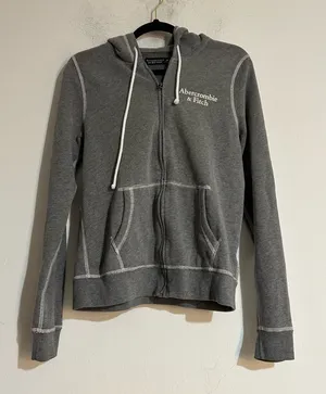 Abercrombie & Fitch Y2K Spellout Soft A&F Fleece Zip Up Hoodie Grey Medium thumbnail 1