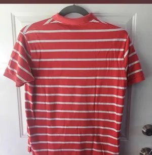 Polo Ralph Lauren Coral/Dark Pink & White Striped Blue Pony Polo Preppy Resort L thumbnail 3