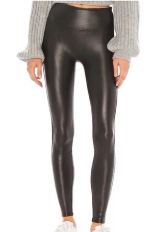 Spanx Women’s Faux Leather Leggings Metallic Black Medium Shapewear thumbnail 1