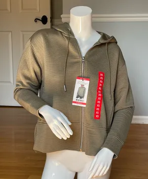 DKNY Women’s XS Ottoman Full Zip Hoodie Utility Green NWT $79.50 thumbnail 1